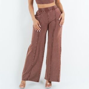 Coco Brown Wide-Leg Pants Comfy Lounge Casual Sweatpants